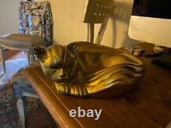 Très belle sculpture de chat endormi en bronze art déco année 40/50