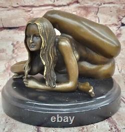 Unique Bronze Marbre Statue Sensuelle Érotique Nu Fille Yoga Exercice Art