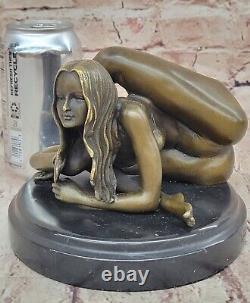 Unique Bronze Marbre Statue Sensuelle Érotique Nu Fille Yoga Exercice Art