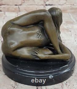 Unique Bronze Marbre Statue Sensuelle Érotique Nu Fille Yoga Exercice Art