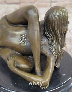 Unique Bronze Marbre Statue Sensuelle Érotique Nu Fille Yoga Exercice Art