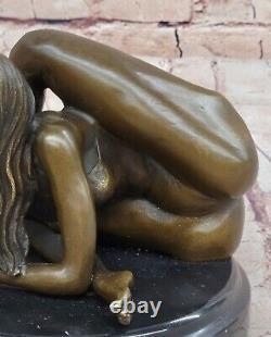 Unique Bronze Marbre Statue Sensuelle Érotique Nu Fille Yoga Exercice Art