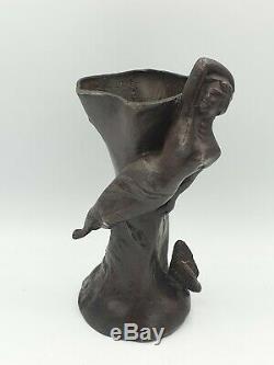 Vase Sculpture Suzanne BIZARD fee nymphe bronze art deco 1930 régule fonte d art