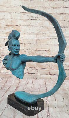 Verdi Art Amérindien Indien Chef Aigle Buste Sculpture En Bronze Et Marbre