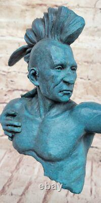 Verdi Art Amérindien Indien Chef Aigle Buste Sculpture En Bronze Et Marbre