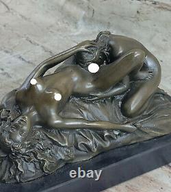 Véritable Bronze Art Déco Lesbienne Lesbians Sculpture Sur Marbre Base