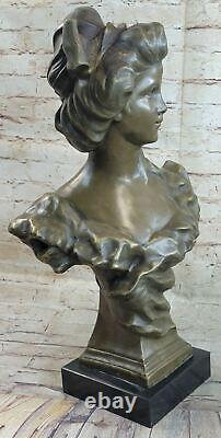 Victorien Chair Femelle Buste Art Nouveau Déco Bronze Marbre Sculpture Figurine