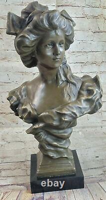 Victorien Chair Femelle Buste Art Nouveau Déco Bronze Marbre Sculpture Figurine