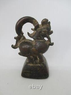 Vieux Art Asiatique Sculpture en Bronze Opiumgewicht Comme Dragon