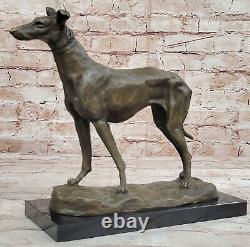 Vintage Art Deco Lévrier Whippet Bronze Bureau Sculpture / Chien Statue