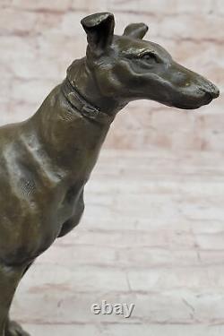 Vintage Art Deco Lévrier Whippet Bronze Bureau Sculpture / Chien Statue