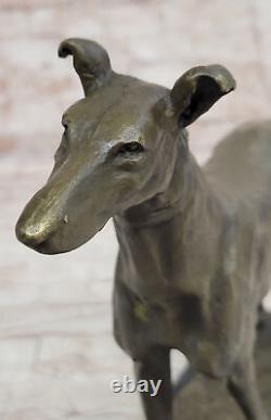 Vintage Art Deco Lévrier Whippet Bronze Bureau Sculpture / Chien Statue