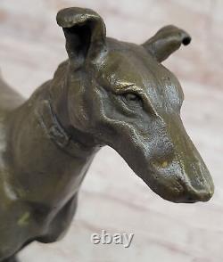 Vintage Art Deco Lévrier Whippet Bronze Bureau Sculpture / Chien Statue