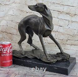 Vintage Art Déco Original Bronze Lévrier Whippet Chien Statue Bureau Sculpture