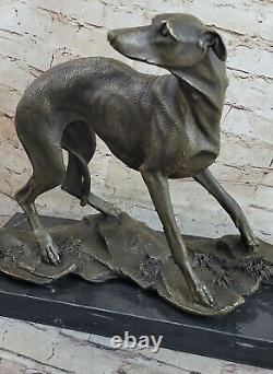 Vintage Art Déco Original Bronze Lévrier Whippet Chien Statue Bureau Sculpture