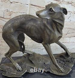 Vintage Art Déco Original Bronze Lévrier Whippet Chien Statue Bureau Sculpture