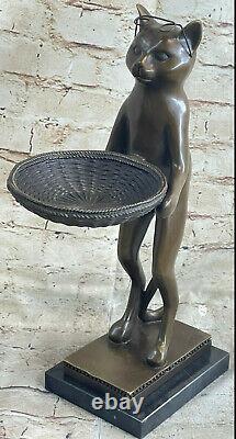 Vintage Artisanal 15 Bronze Art Déco Chat Affaire Carte Support Sculpture