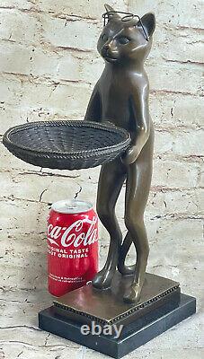 Vintage Artisanal 15 Bronze Art Déco Chat Affaire Carte Support Sculpture