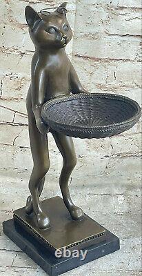 Vintage Artisanal 15 Bronze Art Déco Chat Affaire Carte Support Sculpture