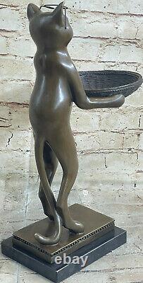 Vintage Artisanal 15 Bronze Art Déco Chat Affaire Carte Support Sculpture