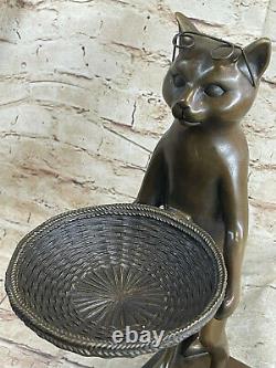 Vintage Artisanal 15 Bronze Art Déco Chat Affaire Carte Support Sculpture