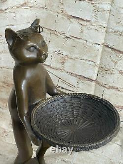 Vintage Artisanal 15 Bronze Art Déco Chat Affaire Carte Support Sculpture