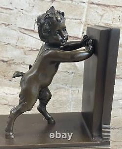 Vintage Bronze Pan Satyre Faune à Jouer Avec Chèvre Sculpture Serre-Livres Art