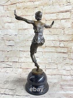 Vintage Grand Art Déco Danseuse Bronze Sculpture Signée Figurine Fonte Figurine