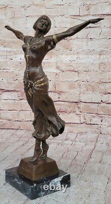 Vintage La Bronze Femelle Statue, Art Déco Fonte Femme Sculpture, Bureau D