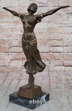 Vintage La Bronze Femelle Statue, Art Déco Fonte Femme Sculpture, Bureau D