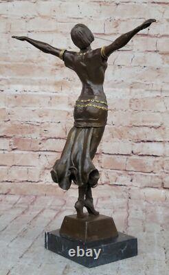 Vintage La Bronze Femelle Statue, Art Déco Fonte Femme Sculpture, Bureau D