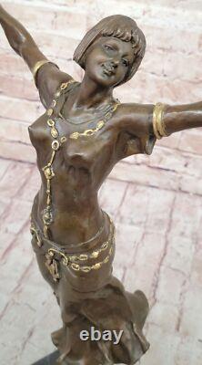 Vintage La Bronze Femelle Statue, Art Déco Fonte Femme Sculpture, Bureau D
