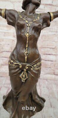 Vintage La Bronze Femelle Statue, Art Déco Fonte Femme Sculpture, Bureau D