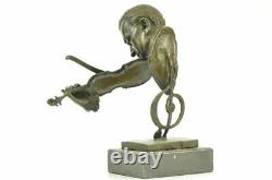 Violoniste Violon Lecteur Rare Moderne Art Déco Bronze Sculpture Statue Jazz