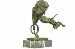 Violoniste Violon Lecteur Rare Moderne Art Déco Bronze Sculpture Statue Jazz