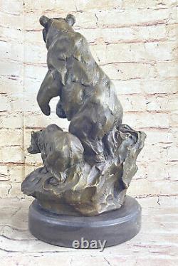 Western Antoine Barye Art Charles Ours Mère Cub Bronze Statue Sculpture Décor