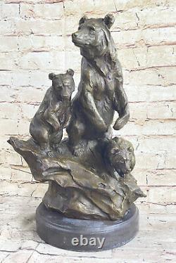 Western Antoine Barye Art Charles Ours Mère Cub Bronze Statue Sculpture Décor