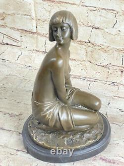 Western Art Déco Sculpture Nu Femme Fille Signée Bronze Statue Figurine Décor