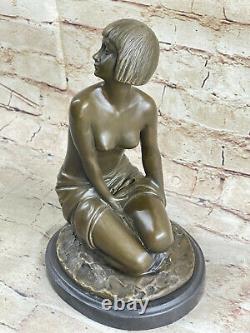 Western Art Déco Sculpture Nu Femme Fille Signée Bronze Statue Figurine Décor