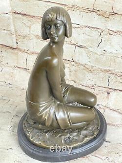 Western Art Déco Sculpture Nu Femme Fille Signée Bronze Statue Figurine Décor