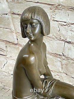 Western Art Déco Sculpture Nu Femme Fille Signée Bronze Statue Figurine Décor