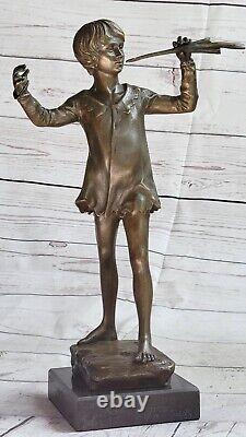 Western Art Décor Sculpture Homme Garçon à Jouer Flûte Bronze Marbre Statue