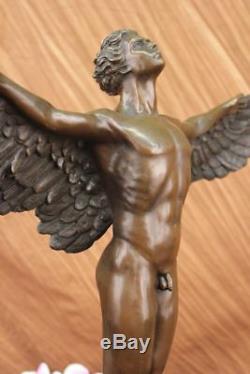 Winged Homme Nu Icare Rising Sun Art Bronze Sculpture Statue Figurine Figurine T